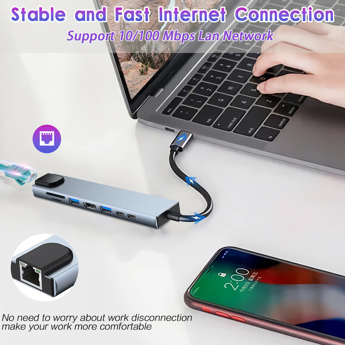 USB C Hub 8 in 1 Docking Station with 4K HDMI RJ45 Ethernet USB 3.0 USB 2.0 SD TF Card Reader PD Charging for MacBook Pro Air