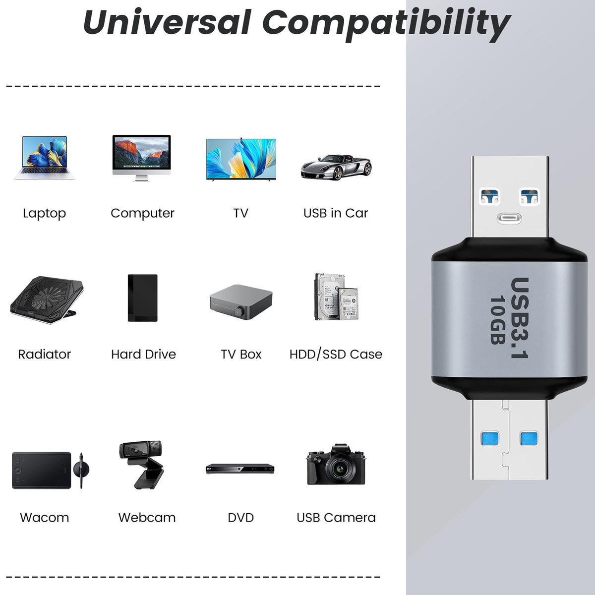 USB 3.1 Type A Male to Male Adapter 10Gbps Data Coupler for Compatible USB Equipment