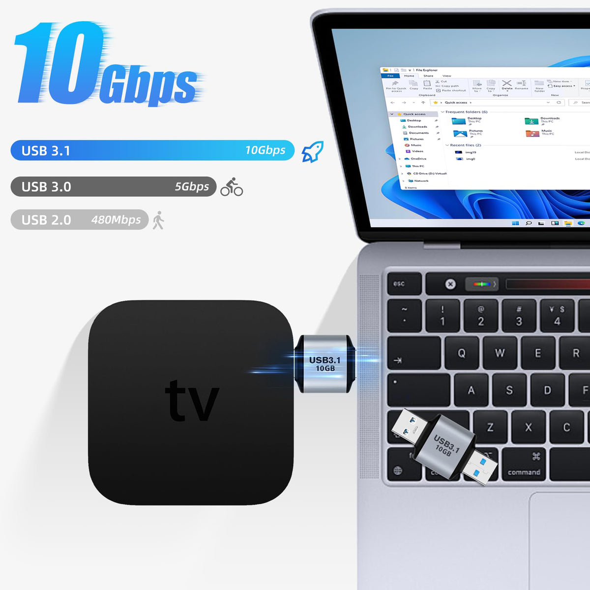 USB 3.1 Type A Male to Male Adapter 10Gbps Data Coupler for Compatible USB Equipment