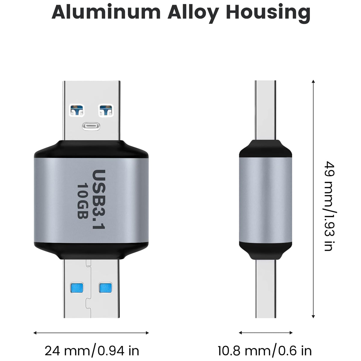 USB 3.1 Type A Male to Male Adapter 10Gbps Data Coupler for Compatible USB Equipment