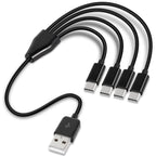 USB A Male to 4 USB C Male Charging Cable 4 in 1 Multi Device Splitter Cord 50cm 100cm 200cm Black White for USB C Phones