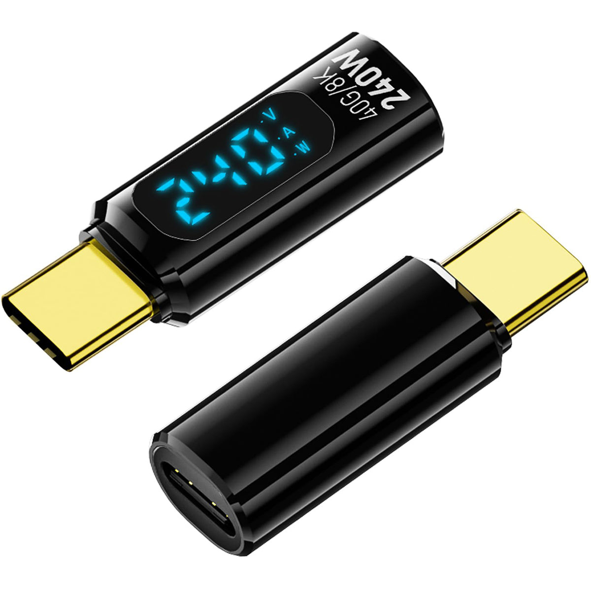 USB C Adapter LED Display 240W PD Fast Charging USB4 40Gbps 8K Video Transparent USB C Male to Female for iPhone 16 15 MacBook Samsung Laptop