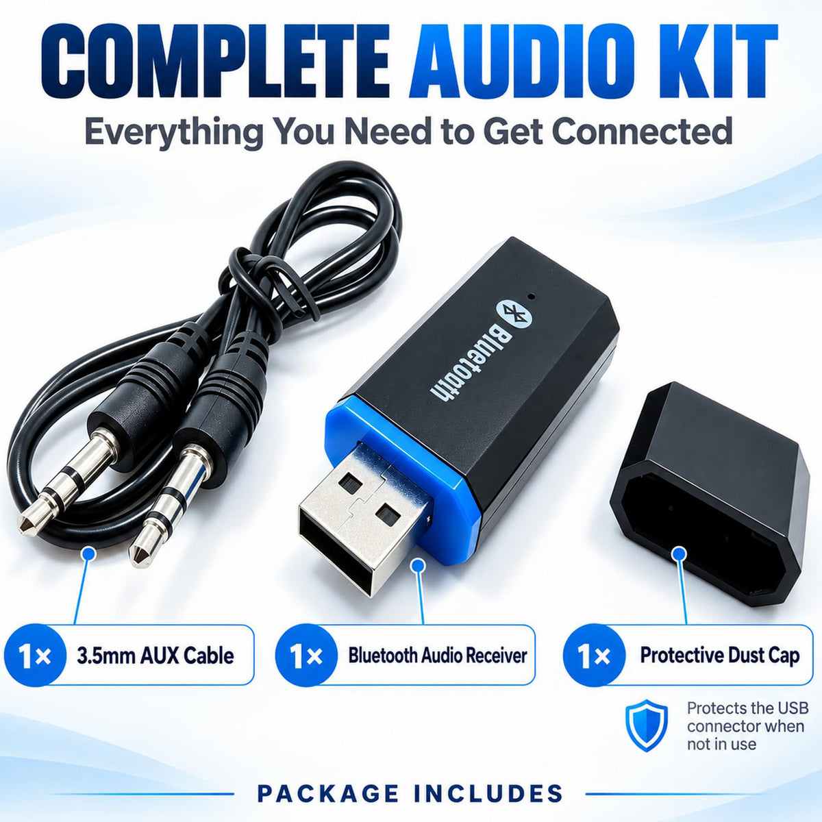USB Bluetooth Audio Receiver Adapter Wireless 3.5mm AUX Dongle Music Receiver with 3.5mm Cable for Car Stereo Home Speaker Sound System iPhone iPad