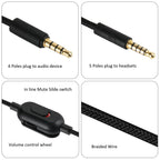 Replacement Audio Cable for Logitech G Pro X G433 G233 Headset 3.5mm 5 Pole to 4 Pole Braided Aux Cord with Inline Mute Volume Control for PC PS5 Xbox