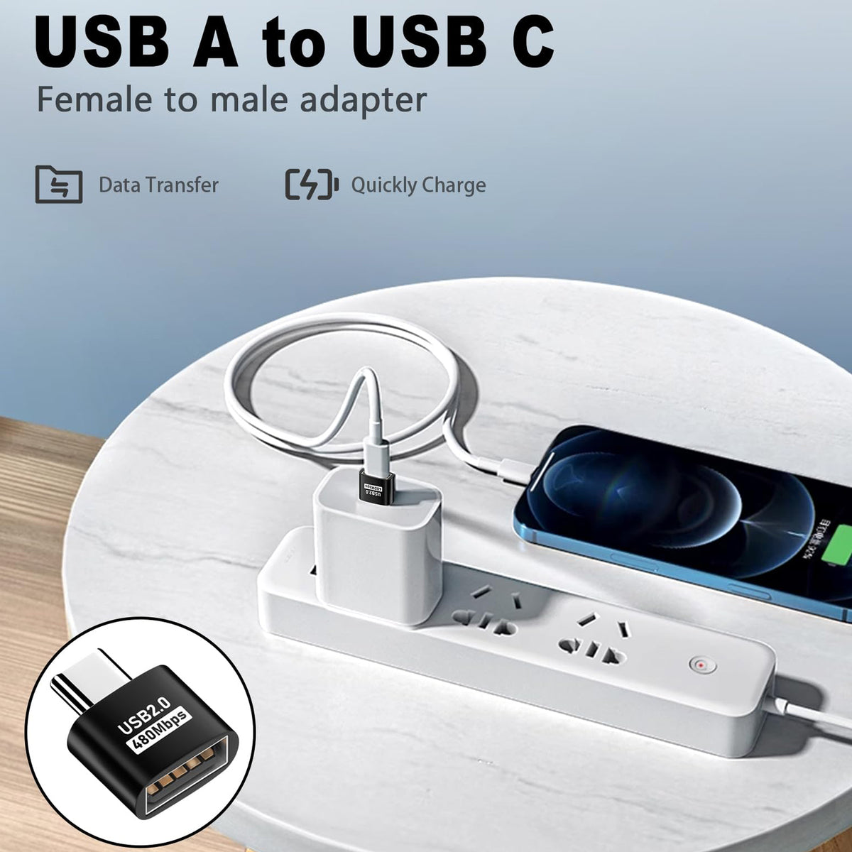 USB C to USB Adapter Type C Male to USB A Female OTG Converter 480Mbps Data Charging for MacBook iPhone 16 15 iPad Samsung Galaxy Flash Drive Keyboard