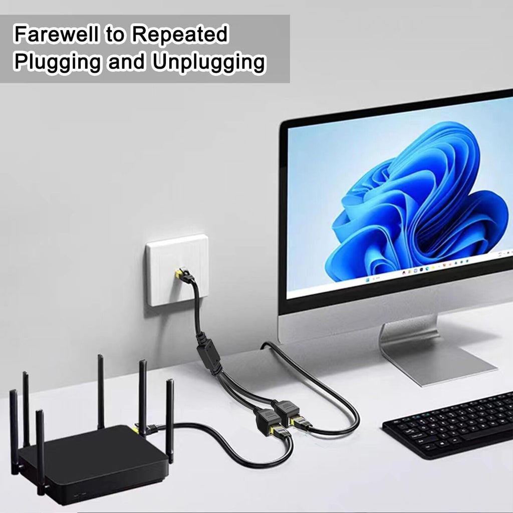 RJ45 Ethernet Splitter 1 to 2 Cable 1 Male to 2 Female LAN Network Extender Adapter Cord for Cat7 Cat6 Cat5 Cat5e PC Router Modem TV