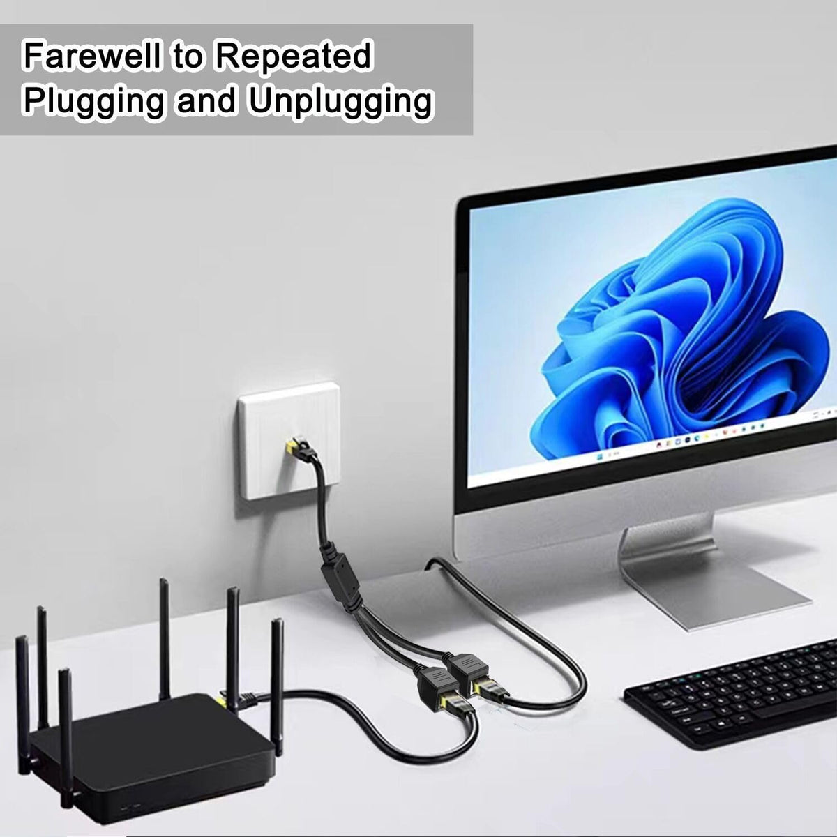 RJ45 Ethernet Splitter 1 to 2 Cable 1 Male to 2 Female LAN Network Extender Adapter Cord for Cat7 Cat6 Cat5 Cat5e PC Router Modem TV