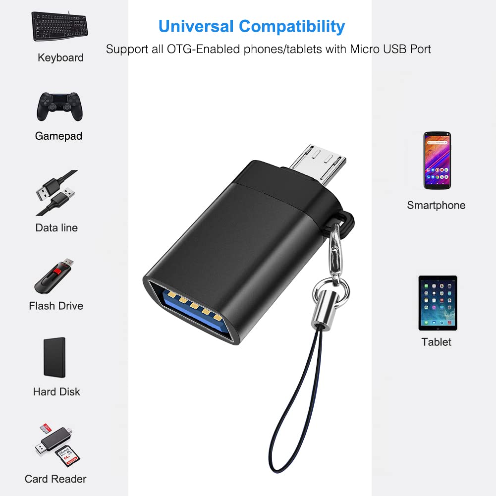Micro USB Male to USB 3.0 Female OTG Adapter Converter with Lanyard for Flash Drive Keyboard Mouse Tablet