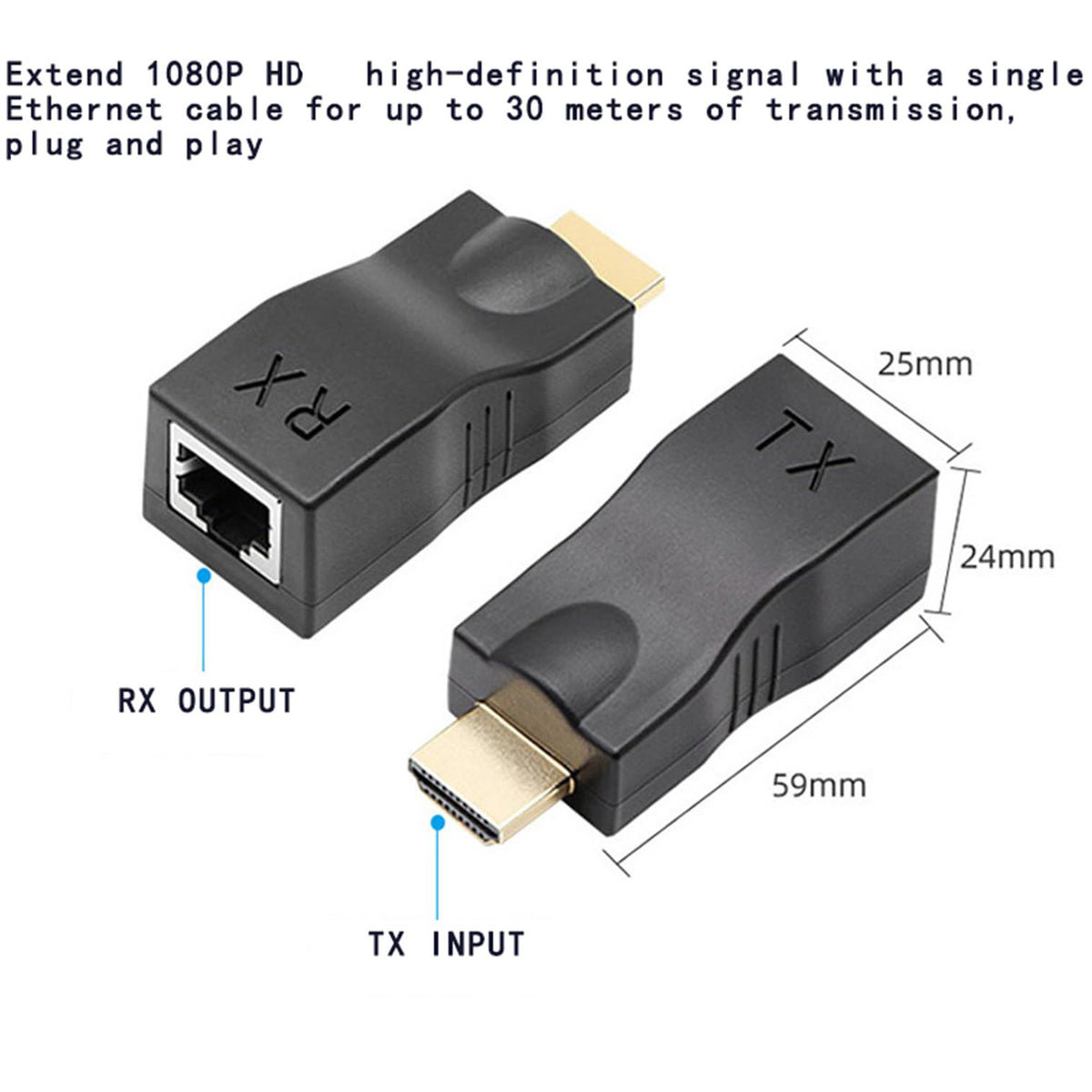 Ethernet RJ45 Extender for HDMI Cat5e Cat6 Cable 1080P 60Hz 30m 98ft Transmitter Receiver TX RX Set No Power Needed for HDTV PC PS4 Projector