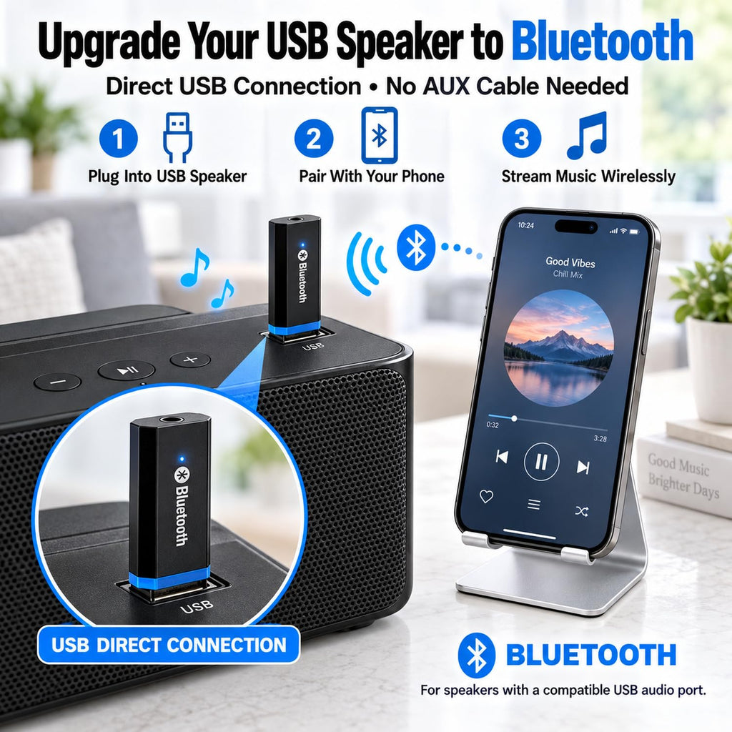 USB Bluetooth Audio Receiver Adapter Wireless 3.5mm AUX Dongle Music Receiver with 3.5mm Cable for Car Stereo Home Speaker Sound System iPhone iPad