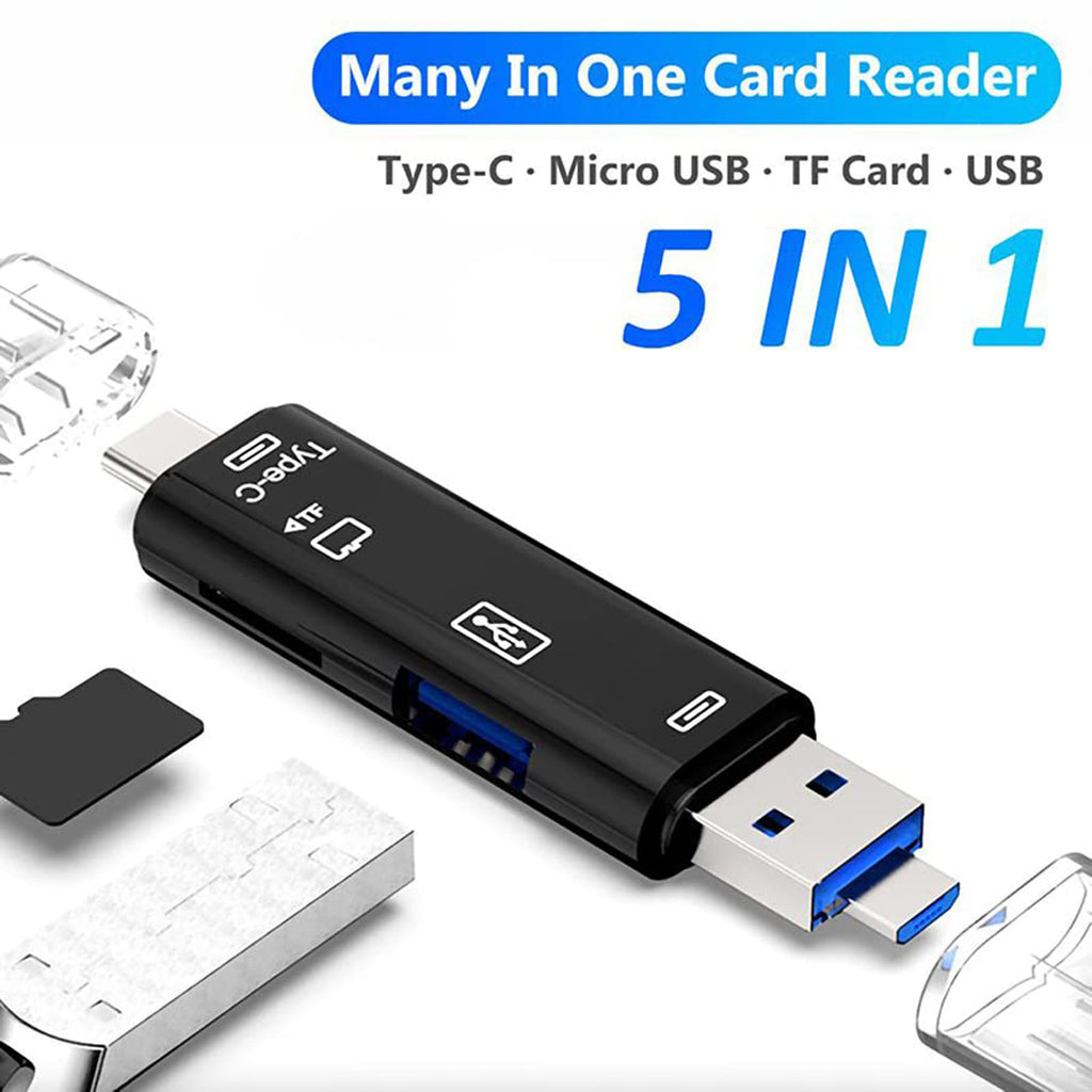 5 in 1 USB C Micro USB to USB OTG Adapter with TF SD Card Reader Multi Port Hub Dongle for Android Phone Mac PC Flash Drive Mouse Keyboard
