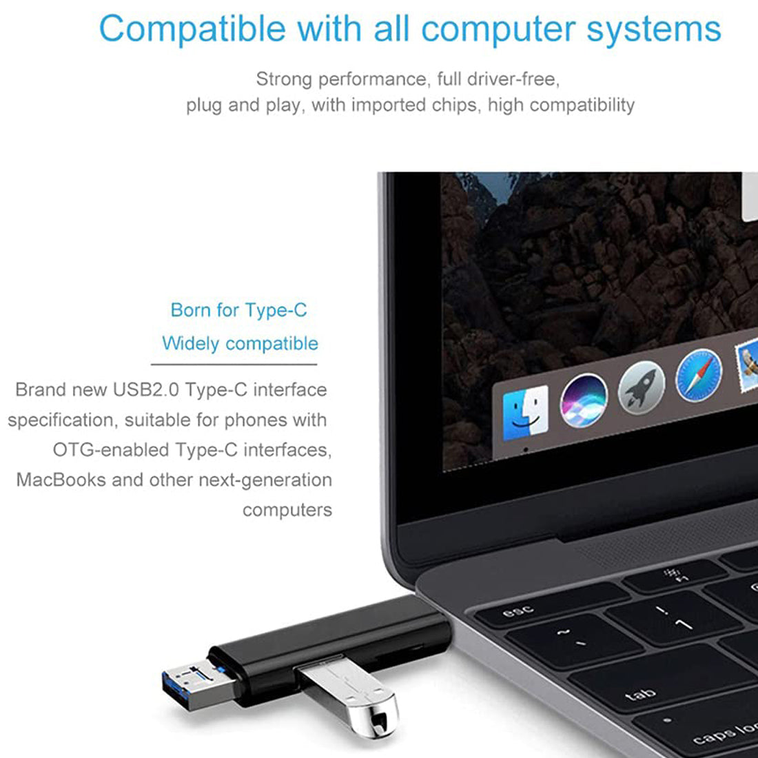 5 in 1 USB C Micro USB to USB OTG Adapter with TF SD Card Reader Multi Port Hub Dongle for Android Phone Mac PC Flash Drive Mouse Keyboard