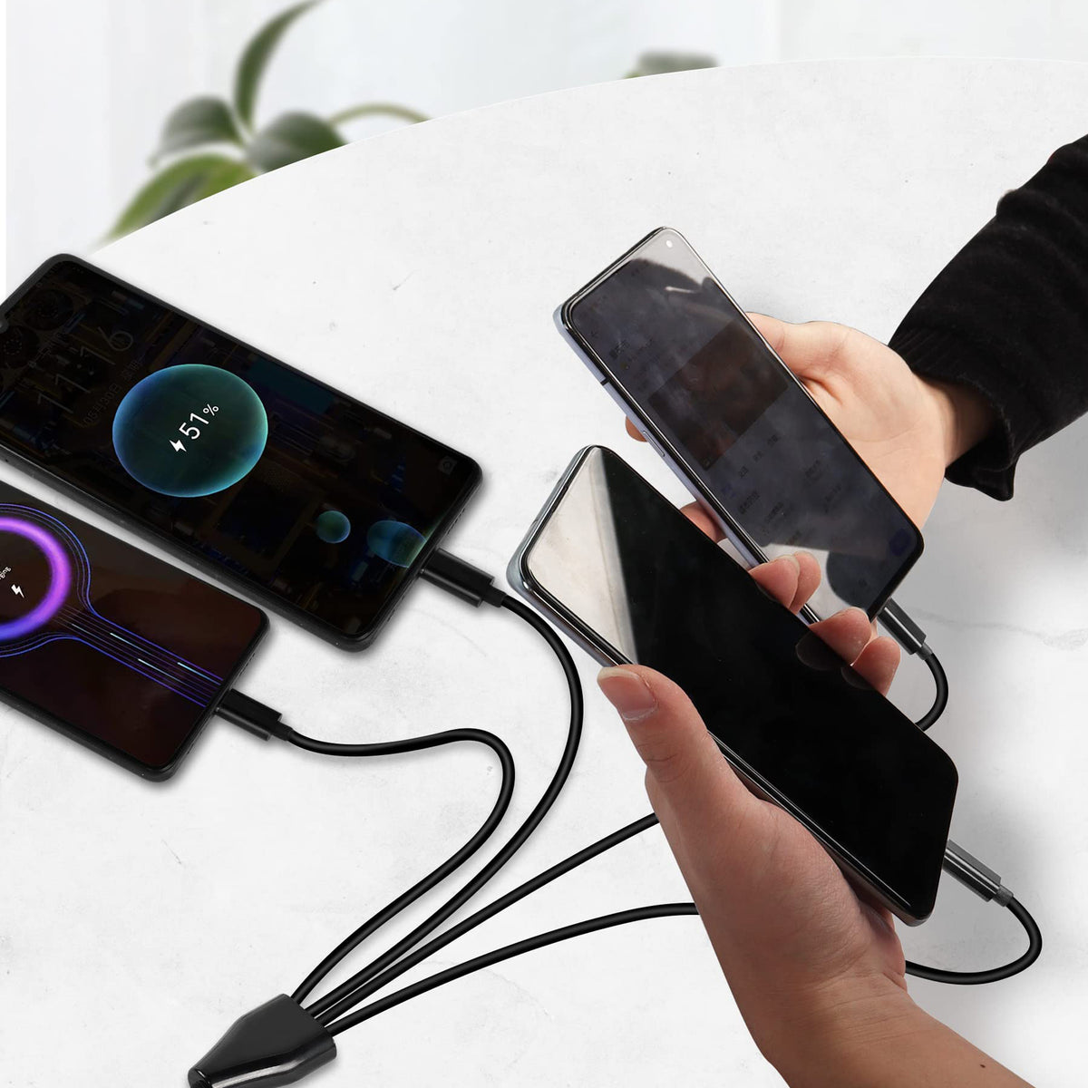 USB A Male to 4 USB C Male Charging Cable 4 in 1 Multi Device Splitter Cord 50cm 100cm 200cm Black White for USB C Phones