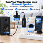 USB Bluetooth Audio Receiver Adapter Wireless 3.5mm AUX Dongle Music Receiver with 3.5mm Cable for Car Stereo Home Speaker Sound System iPhone iPad