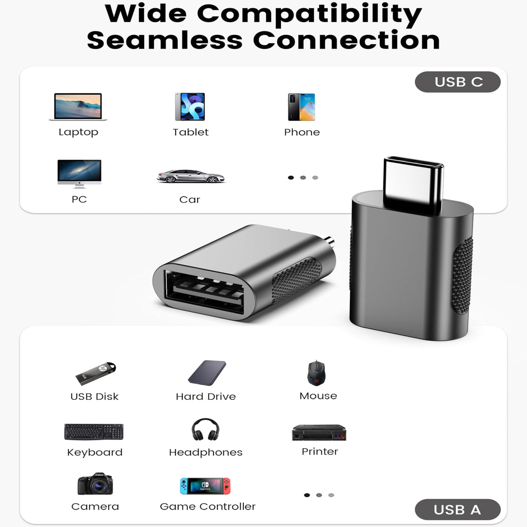 USB C to USB 3.2 Adapter 10Gbps Type C Male to USB A Female OTG Converter Thunderbolt 4 3 Zinc Alloy for MacBook Pro Air iPad iPhone 16 15 Galaxy Flash Drive