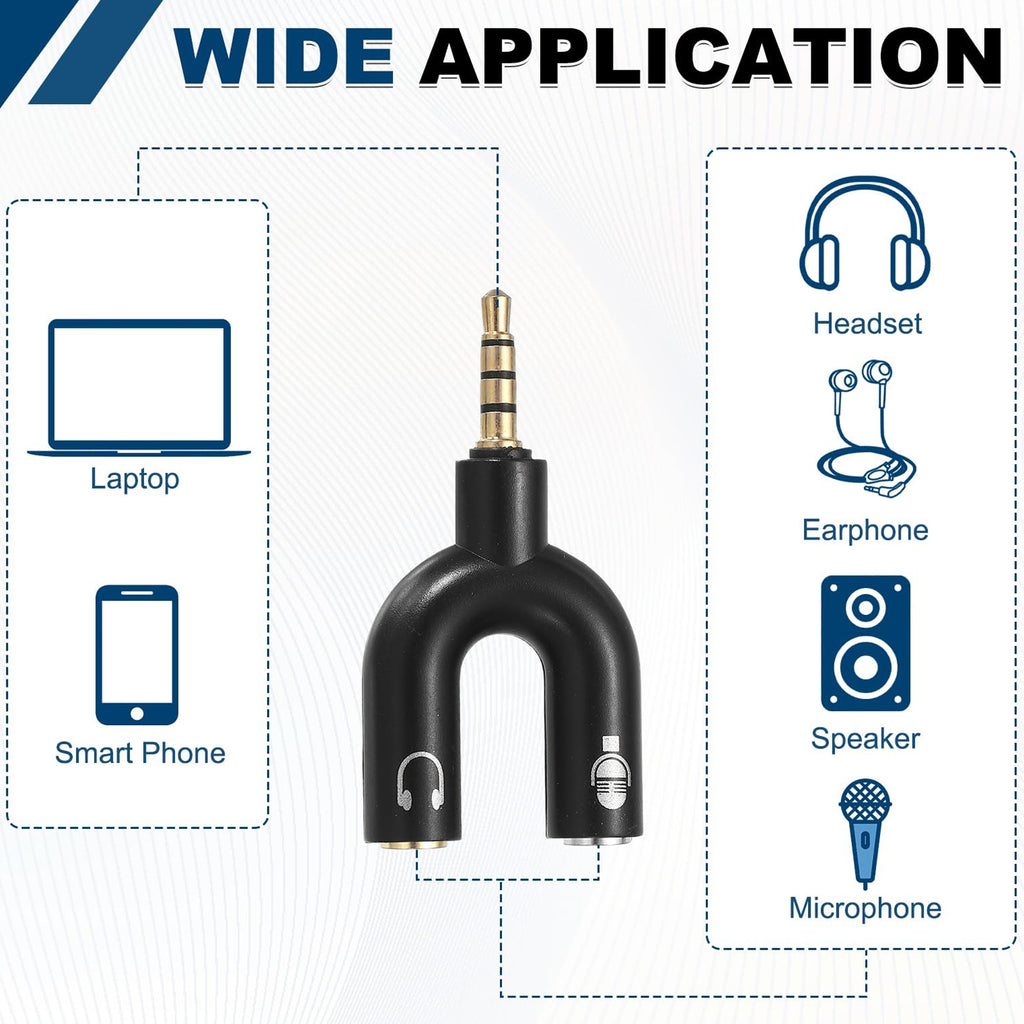 3.5mm Headphone Mic Splitter 4 Pole TRRS Male to Dual TRS Female Headset Microphone Audio Y Adapter for PC Laptop Phone