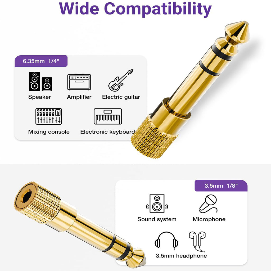 6.35mm to 3.5mm Headphone Adapter – Gold-Plated 1/4 to 1/8 Stereo Audio Jack Converter for Piano, Guitar & Amp