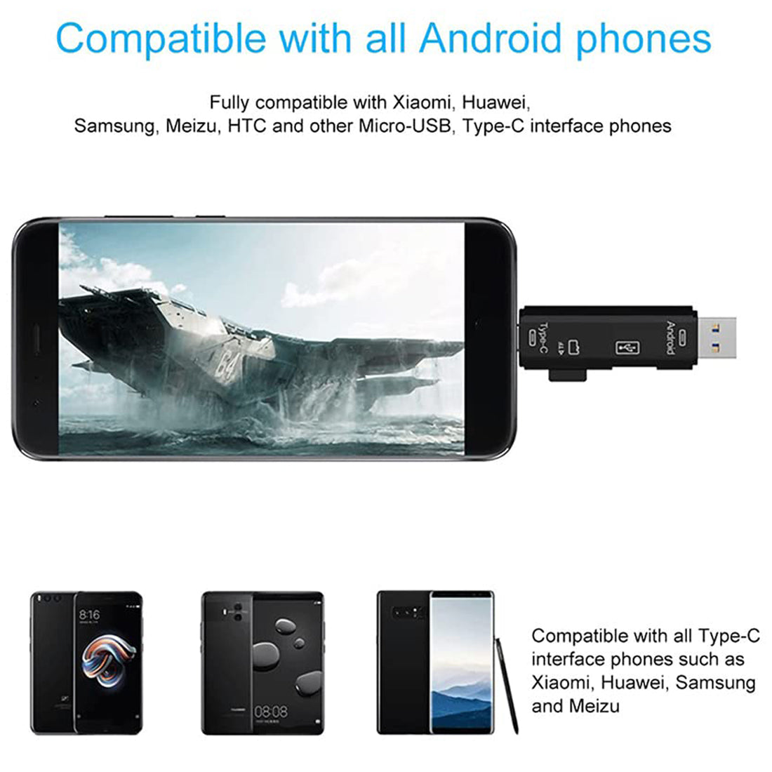 5 in 1 USB C Micro USB to USB OTG Adapter with TF SD Card Reader Multi Port Hub Dongle for Android Phone Mac PC Flash Drive Mouse Keyboard