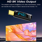 USB C Adapter LED Display 240W PD Fast Charging USB4 40Gbps 8K Video Transparent USB C Male to Female for iPhone 16 15 MacBook Samsung Laptop