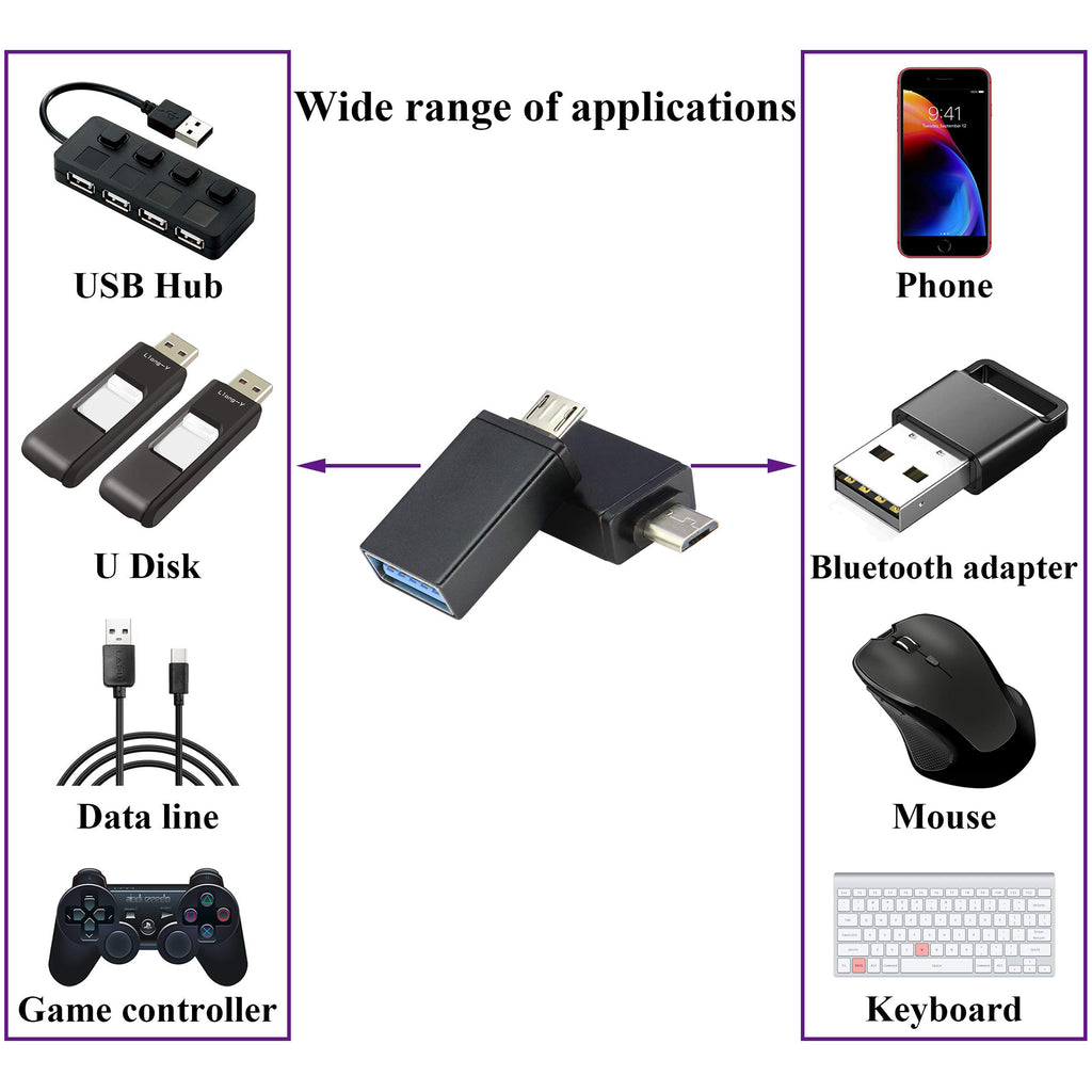 Micro USB to USB 3.0 Female OTG Adapter Aluminum Alloy Connector for Android Smartphones and Tablets