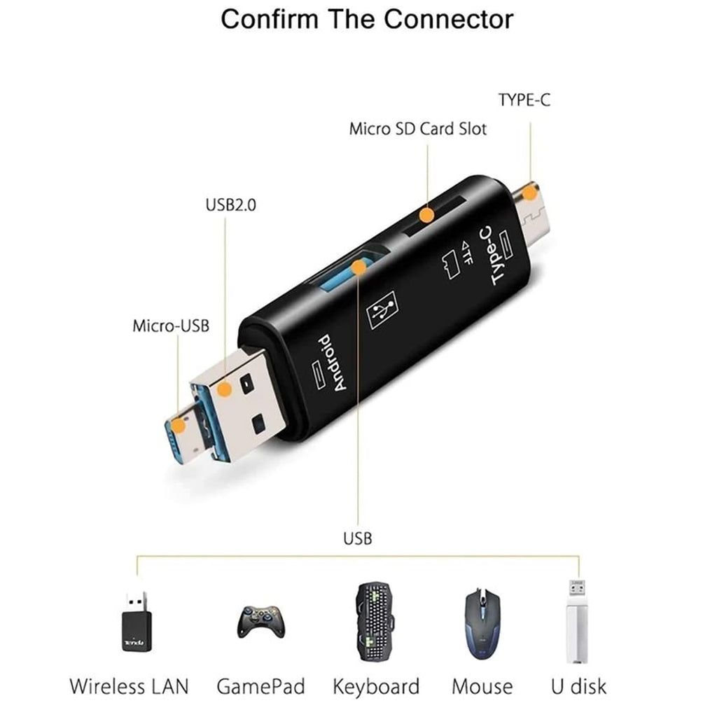 5 in 1 USB C Micro USB to USB OTG Adapter with TF SD Card Reader Multi Port Hub Dongle for Android Phone Mac PC Flash Drive Mouse Keyboard