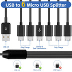 1 to 6 Micro USB Charging Splitter USB A to 6X Micro USB Multi Charger Cord 1 Port 5A Data Sync 5 Port 3A Charge Only for Earbuds Speaker Power Bank