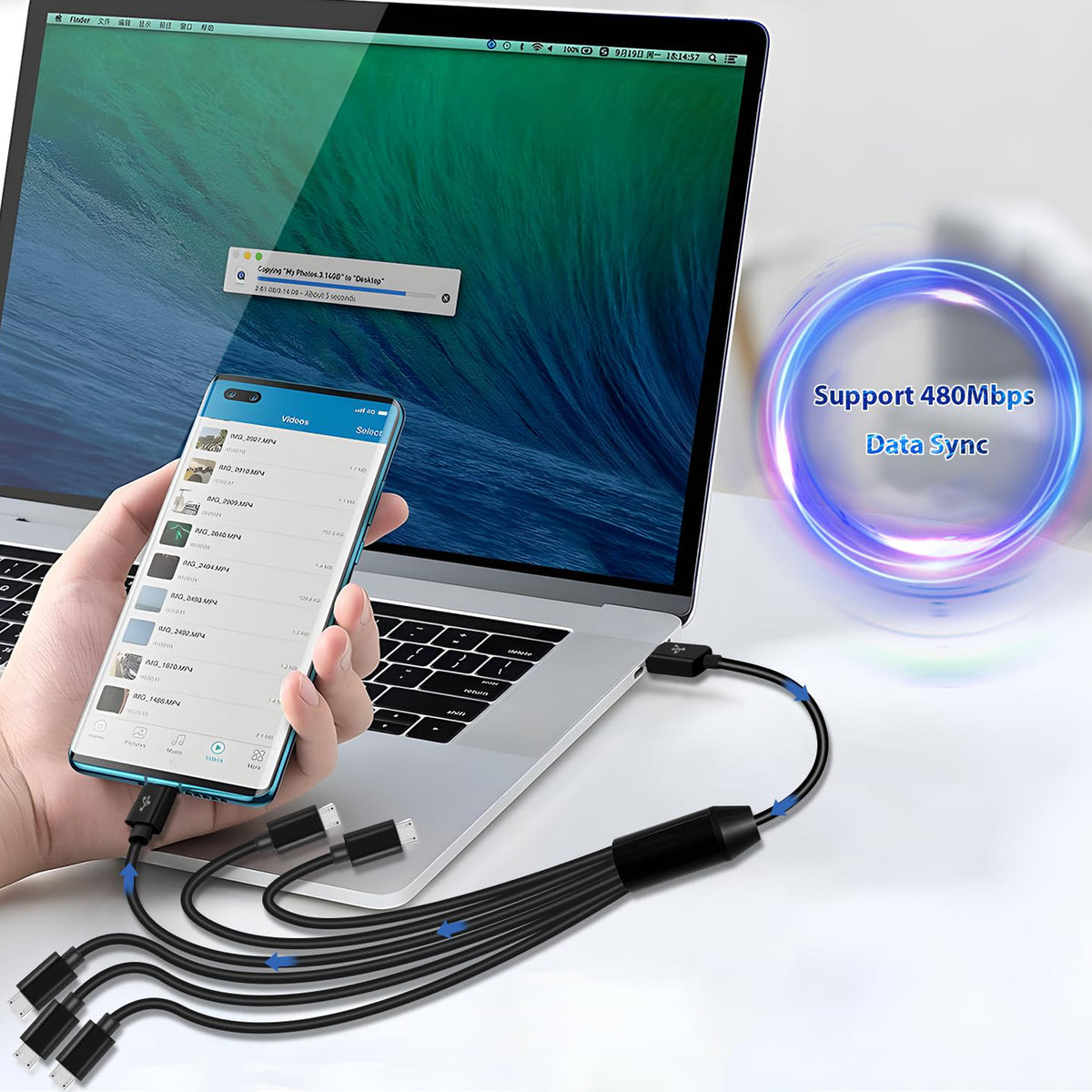 1 to 6 Micro USB Charging Splitter USB A to 6X Micro USB Multi Charger Cord 1 Port 5A Data Sync 5 Port 3A Charge Only for Earbuds Speaker Power Bank