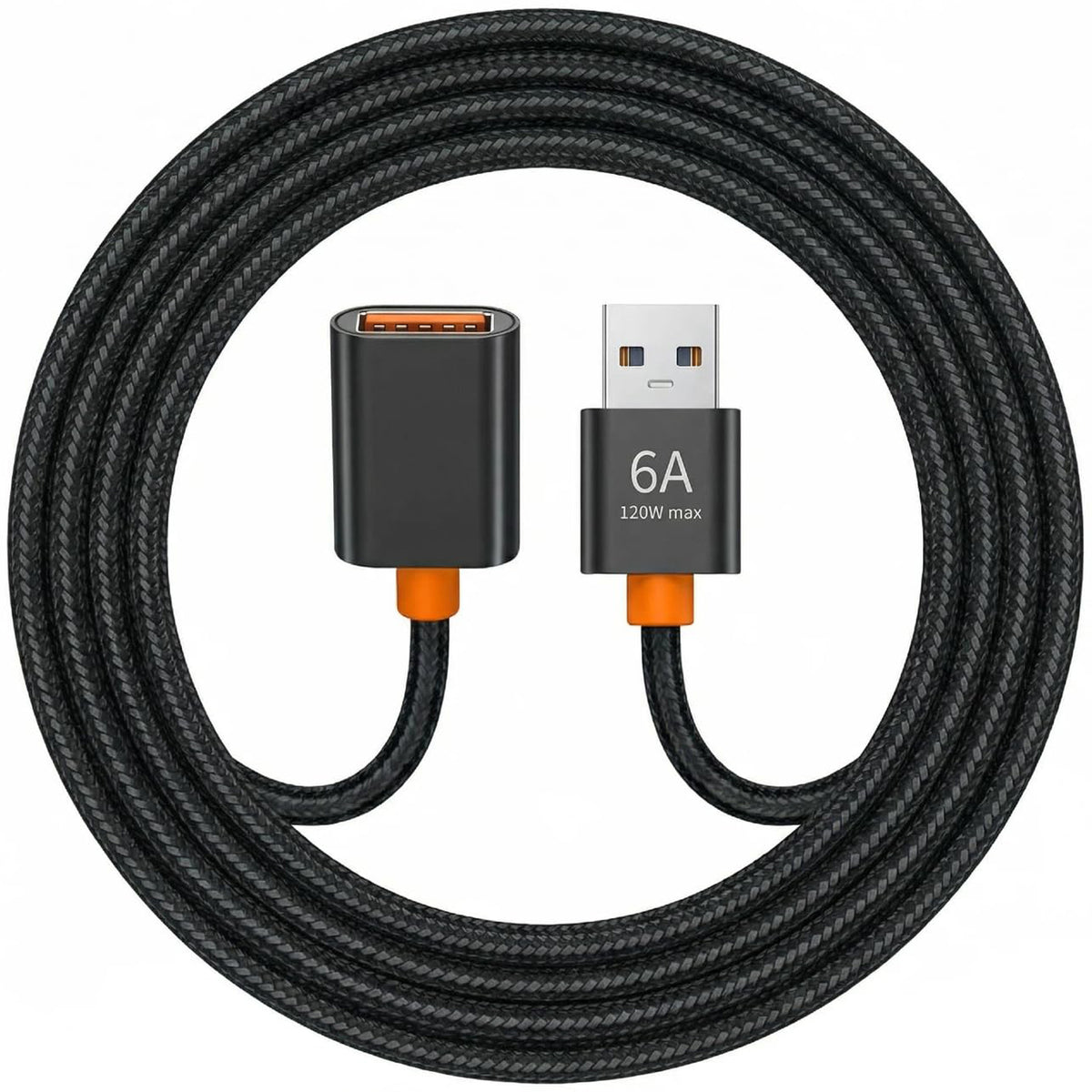 USB Extension Cable USB 2.0 A Male to Female Extender Cord 6A 120W Fast Charging 480Mbps Nylon Braided Wire for PC Laptop TV Keyboard Mouse Webcam Flash Drive