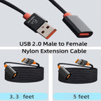 USB Extension Cable USB 2.0 A Male to Female Extender Cord 6A 120W Fast Charging 480Mbps Nylon Braided Wire for PC Laptop TV Keyboard Mouse Webcam Flash Drive