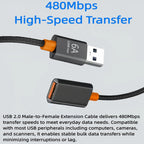 USB Extension Cable USB 2.0 A Male to Female Extender Cord 6A 120W Fast Charging 480Mbps Nylon Braided Wire for PC Laptop TV Keyboard Mouse Webcam Flash Drive