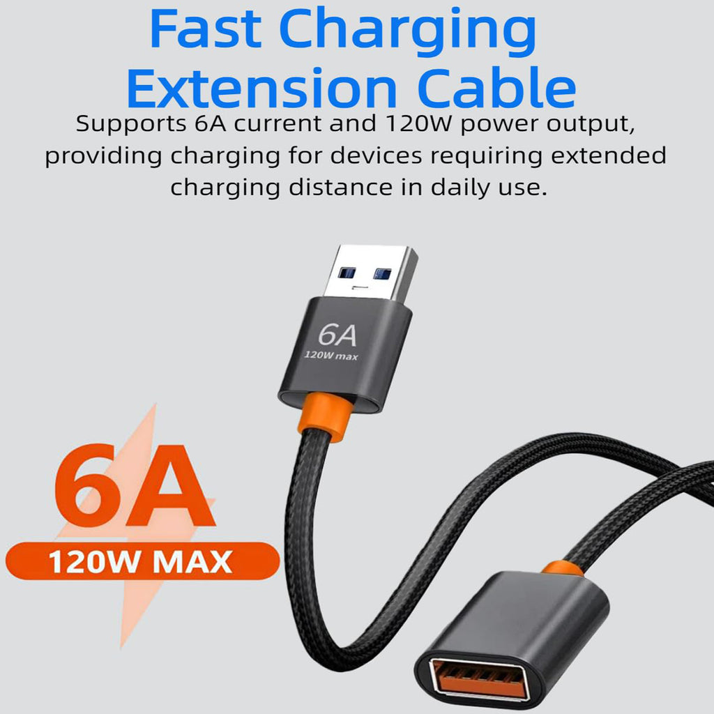 USB Extension Cable USB 2.0 A Male to Female Extender Cord 6A 120W Fast Charging 480Mbps Nylon Braided Wire for PC Laptop TV Keyboard Mouse Webcam Flash Drive