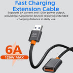 USB Extension Cable USB 2.0 A Male to Female Extender Cord 6A 120W Fast Charging 480Mbps Nylon Braided Wire for PC Laptop TV Keyboard Mouse Webcam Flash Drive