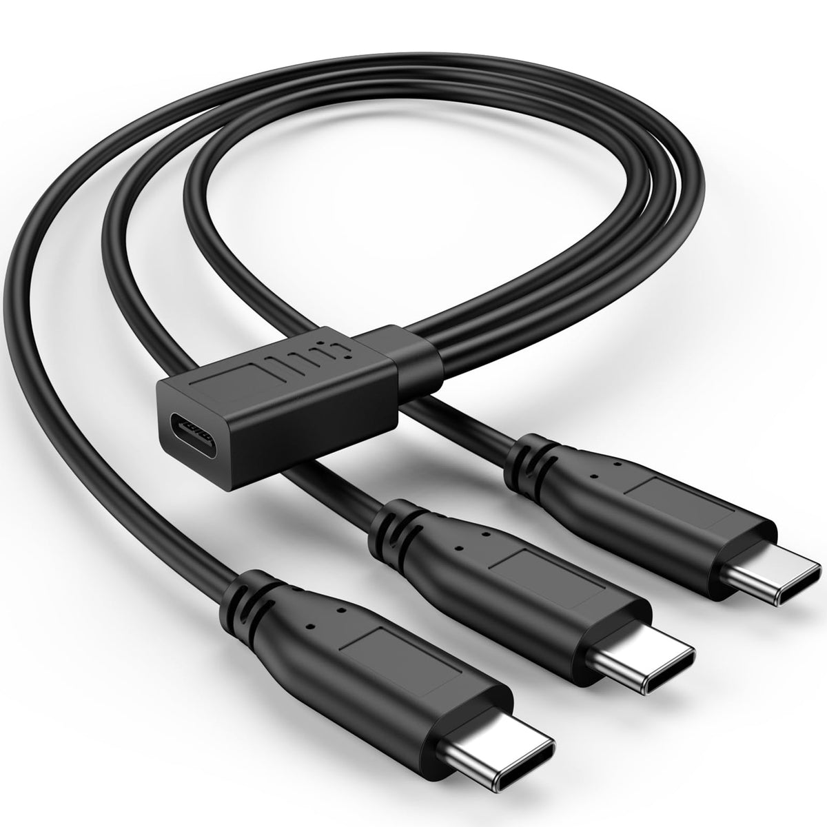 USB-C Splitter Cable 1 Female to 3 Male Y Splitter 30cm Charge Three USB-C Devices Simultaneously for Phone Tablet Earbuds Smart Watch