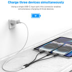 USB-C Splitter Cable 1 Female to 3 Male Y Splitter 30cm Charge Three USB-C Devices Simultaneously for Phone Tablet Earbuds Smart Watch