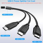 USB-C Splitter Cable 1 Female to 3 Male Y Splitter 30cm Charge Three USB-C Devices Simultaneously for Phone Tablet Earbuds Smart Watch