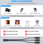 USB-C Splitter Cable 1 Female to 3 Male Y Splitter 30cm Charge Three USB-C Devices Simultaneously for Phone Tablet Earbuds Smart Watch