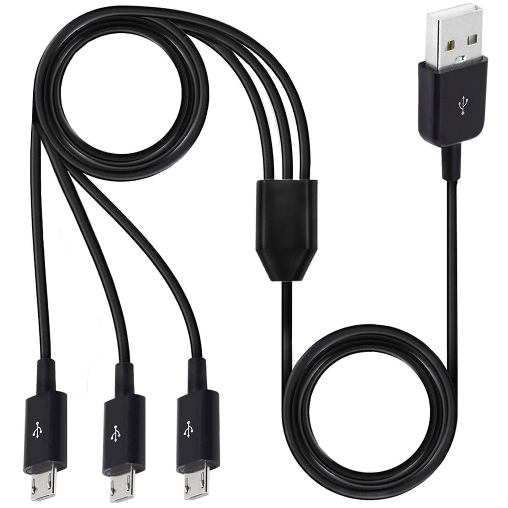 1 to 3 Micro USB Charging Splitter USB A to 3X Micro USB Multi Charger Cord 1 Port Data Sync 2 Port Charge Only for Earbuds Speaker Power Bank Android Phone
