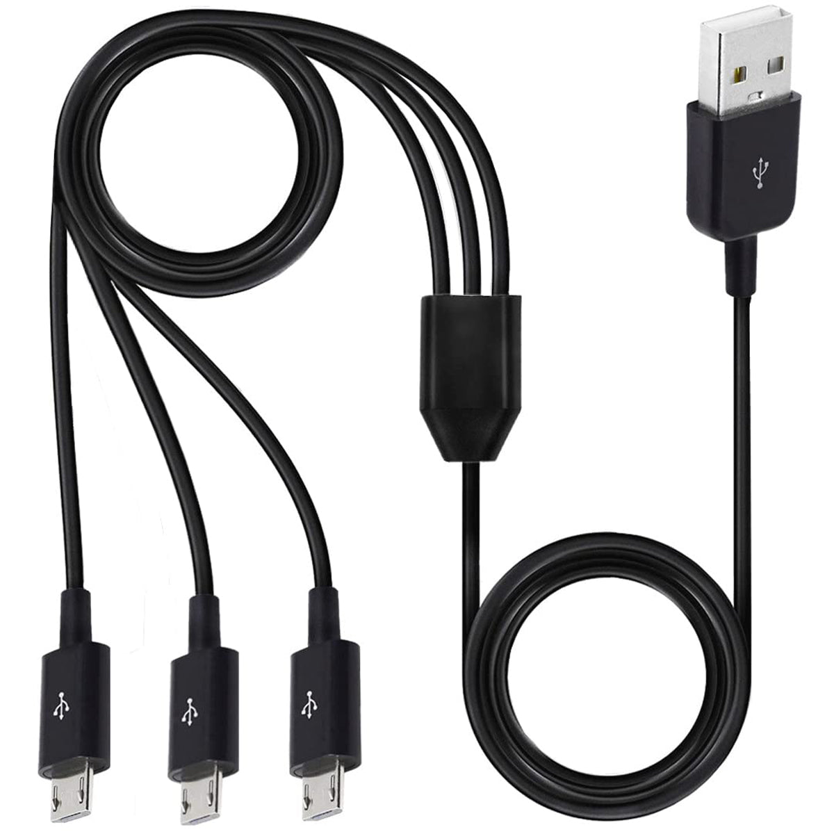 1 to 3 Micro USB Charging Splitter USB A to 3X Micro USB Multi Charger Cord 1 Port Data Sync 2 Port Charge Only for Earbuds Speaker Power Bank Android Phone