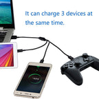 1 to 3 Micro USB Charging Splitter USB A to 3X Micro USB Multi Charger Cord 1 Port Data Sync 2 Port Charge Only for Earbuds Speaker Power Bank Android Phone