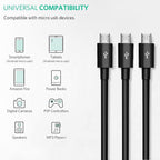 1 to 3 Micro USB Charging Splitter USB A to 3X Micro USB Multi Charger Cord 1 Port Data Sync 2 Port Charge Only for Earbuds Speaker Power Bank Android Phone