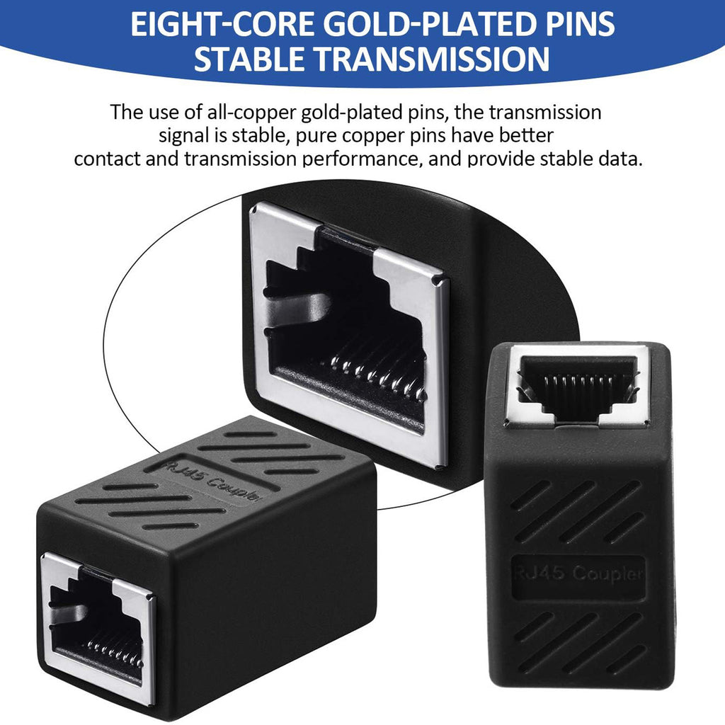RJ45 Coupler Female to Female Ethernet Cable Extender Cat7 Cat6 Cat5e Cat5 Inline Adapter Gigabit 10Gbps Shielded Network Connector for Router Modem Switch PC