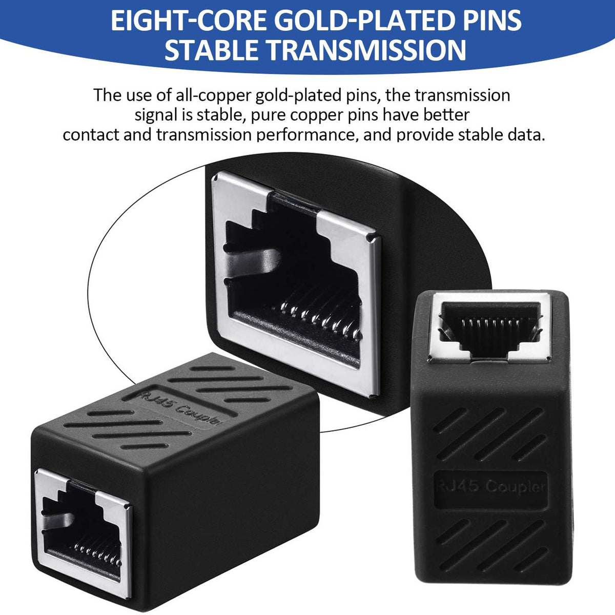 RJ45 Coupler Female to Female Ethernet Cable Extender Cat7 Cat6 Cat5e Cat5 Inline Adapter Gigabit 10Gbps Shielded Network Connector for Router Modem Switch PC