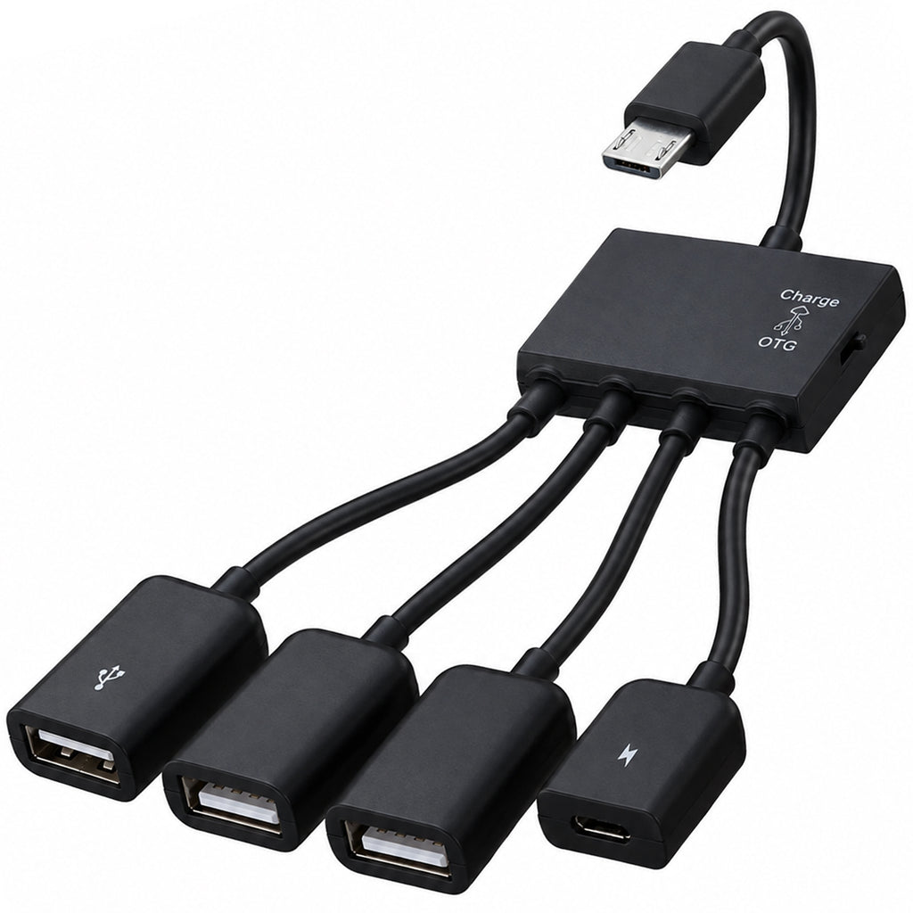Micro USB OTG Hub Adapter Cable 3 Port USB 2.0 Splitter with Power Charging Port and Switch for Fire TV Stick 4K Chromecast Android TV Box Tablet Flash Drive