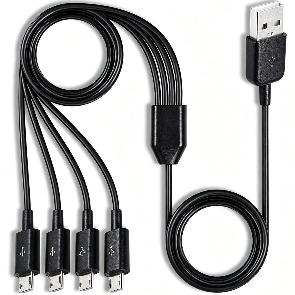 1 to 4 Micro USB Charging Cable Splitter USB A to 4X Micro USB Multi Charger Cord for Wireless Earbuds Bluetooth Speaker Power Bank Old Android Phone USB Fan LED Light Car Home