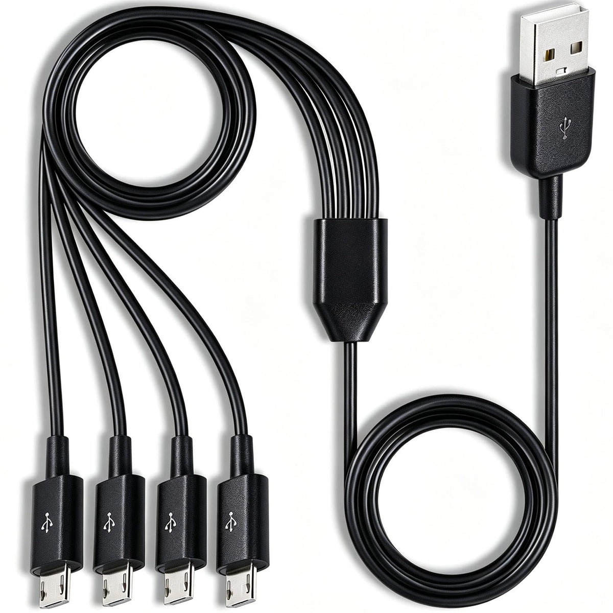 1 to 4 Micro USB Charging Cable Splitter USB A to 4X Micro USB Multi Charger Cord for Wireless Earbuds Bluetooth Speaker Power Bank Old Android Phone USB Fan LED Light Car Home
