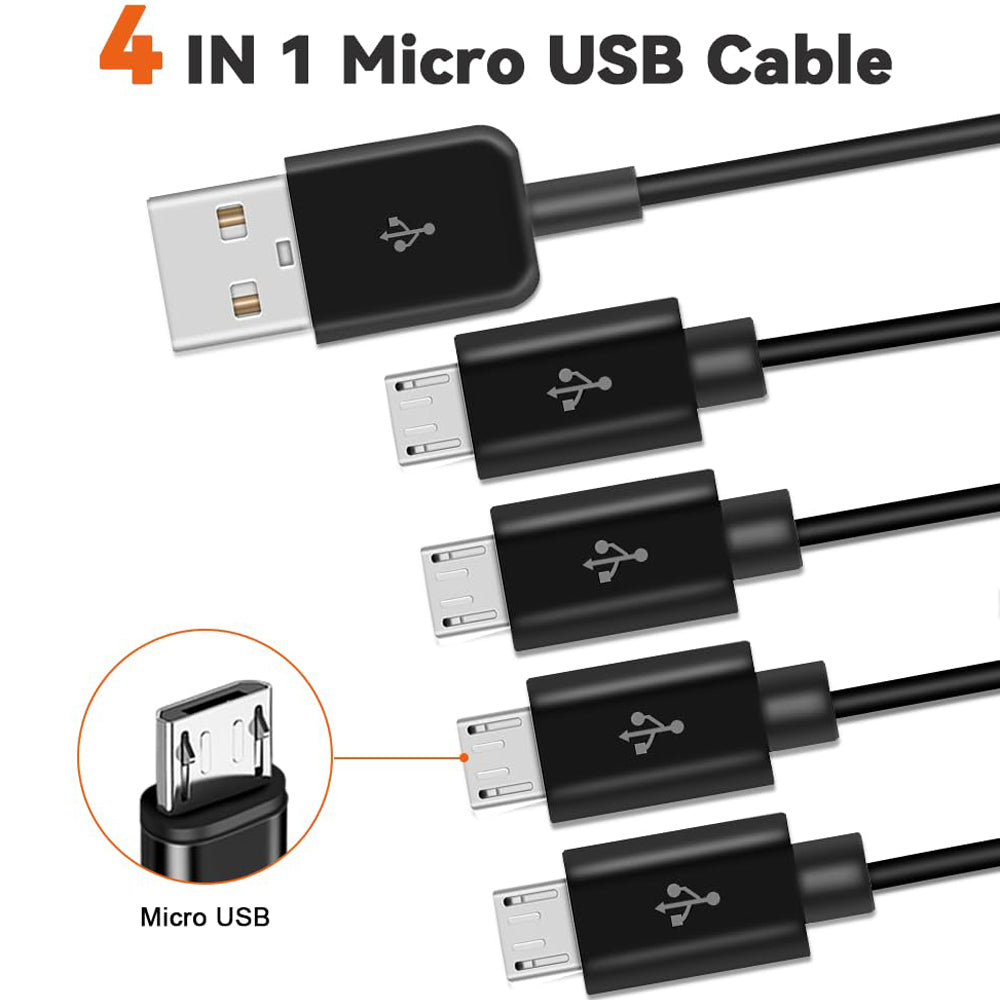 1 to 4 Micro USB Charging Cable Splitter USB A to 4X Micro USB Multi Charger Cord for Wireless Earbuds Bluetooth Speaker Power Bank Old Android Phone USB Fan LED Light Car Home