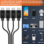 1 to 4 Micro USB Charging Cable Splitter USB A to 4X Micro USB Multi Charger Cord for Wireless Earbuds Bluetooth Speaker Power Bank Old Android Phone USB Fan LED Light Car Home