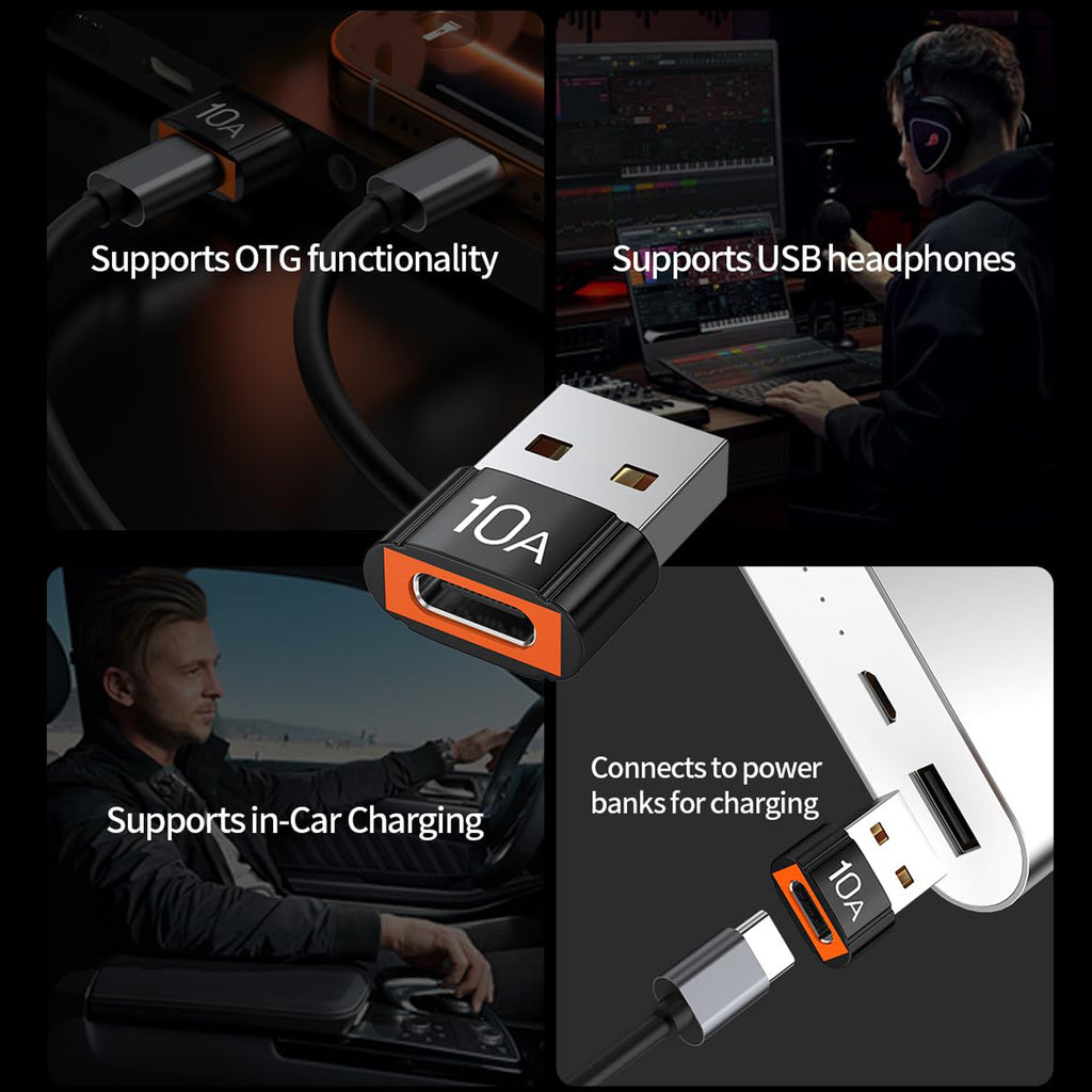 USB A to USB C Adapter 200W Fast Charging 480Mbps Data Transfer Aluminum USB C Female to Male Converter for iPhone 16 15 Samsung Galaxy Google Pixel