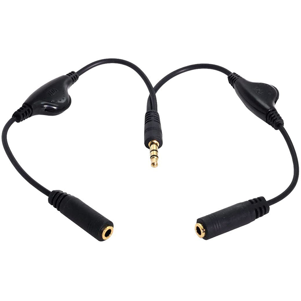 3.5mm Headphone Audio Y Splitter Cable 1 Male to 2 Female with Dual Volume Controls 3 Pole TRS Stereo Aux Jack Adapter for Earphones Speakers iPod PC