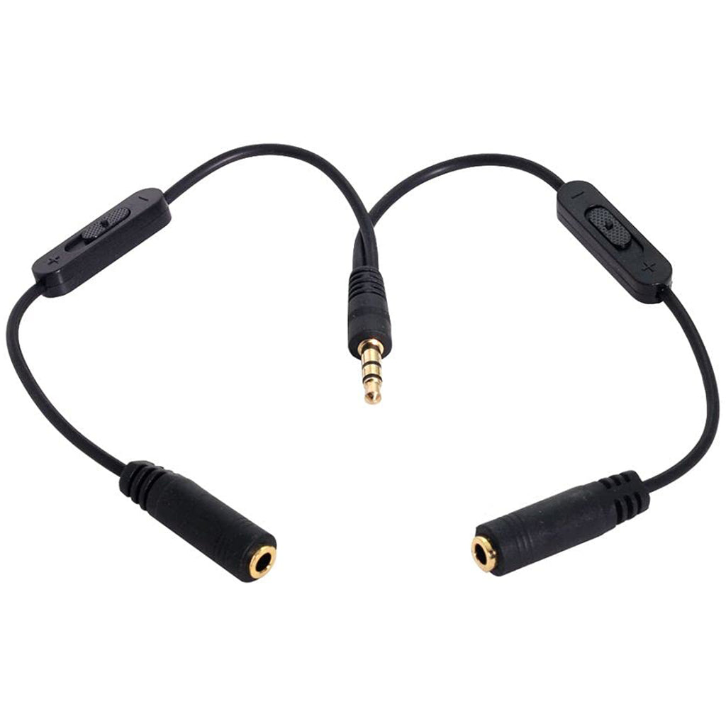 3.5mm Headphone Audio Y Splitter Cable 1 Male to 2 Female with Dual Slide Volume Controls 3 Pole TRS Stereo Aux Adapter for Earphones Speakers iPod PC
